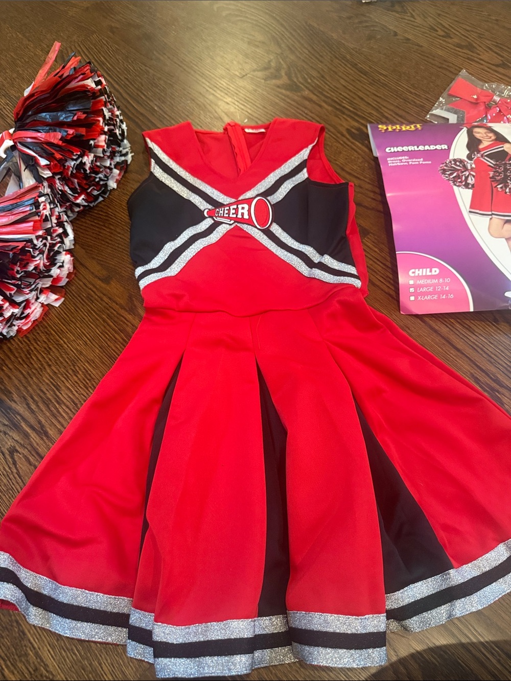 Spirit Red and Black Cheerleader Costume with Silver Trim
